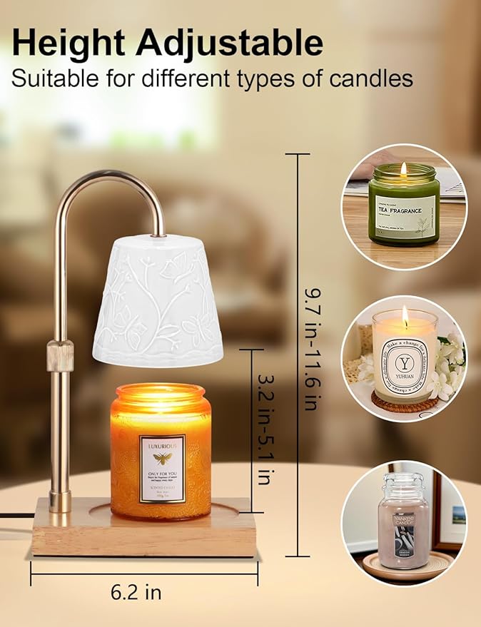 Ceramic Candle Warmer Lamp Dimmable Electric Lamp Candle Warmer for Jar Scented Candles Adjustable Height Mothers Day Birthday Gifts for Women Mom Grandma Offices Home Decor Light(White Butterfly)