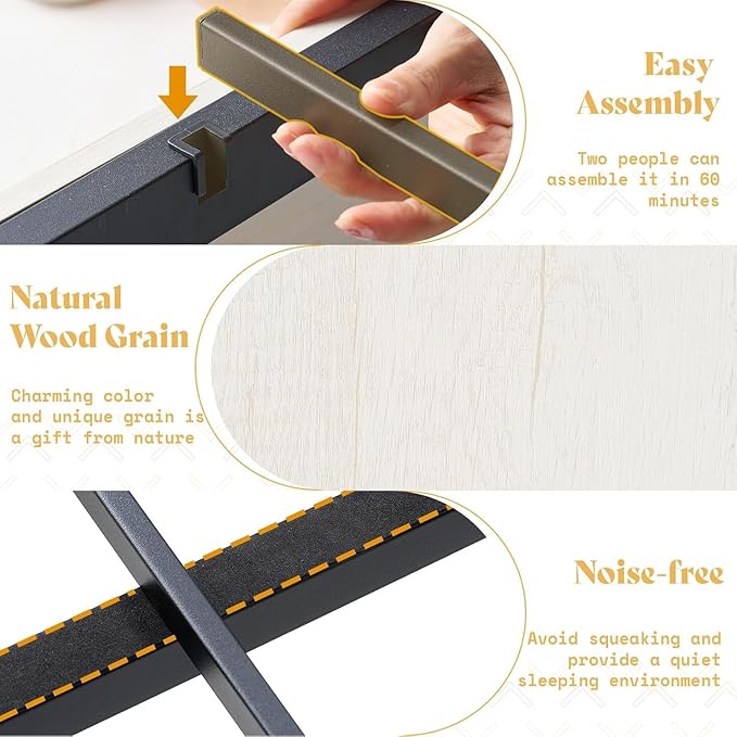 AMERLIFE Full Size Farmhouse Bed Frame with 4 Drawers, Wooden Storage Bed Frame with Headboard and Heavy Duty Metal Slats, Noisy Free, Easy Assemble, White/Barnwood