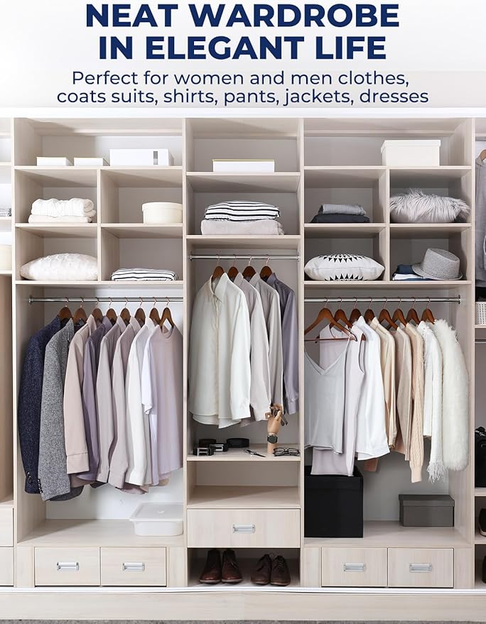 Smartor Wooden Hangers 10 Pack, Solid Wood Coat Hanger for Closet, Heavy Duty Wood Hangers for Suits, Shirts, Dresses, with 360° Rose Gold Hook, Non Slip Pant Bar, Walnut