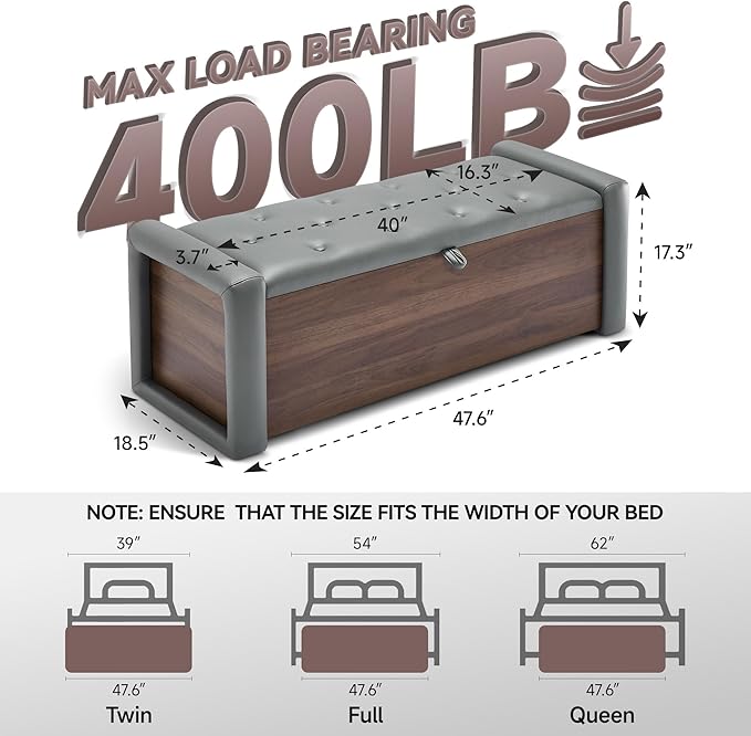 48" Large Storage Ottoman Bench, Faux Leather Upholstered Bed Bench with Button Tufted, End of Bed Ottoman with Safety Hinge for Bedroom, Living Room, Window，or Entryway, Olive Gray Shoe Storage Chest