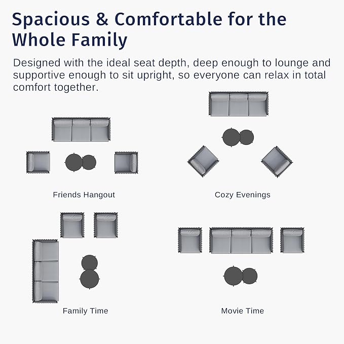 EAST OAK 5-Piece Patio Furniture Set | Life Chatter 5-Seat Outdoor Furniture | Deep Seating & Two Coffee Tables | Waterproof Extra-Thick Cushions | Porch, Balcony & Backyard | Earth Black & Misty Grey