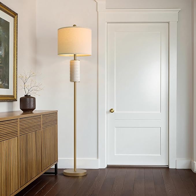 PoKat Antique Gold Ceramic Floor Lamp for Living Room Bedroom, 64" Modern Tall Standing Lamp with Rotary Switch, Traditional Living Room Lamp for Corner, Home Office, Nursery, Warm Gold