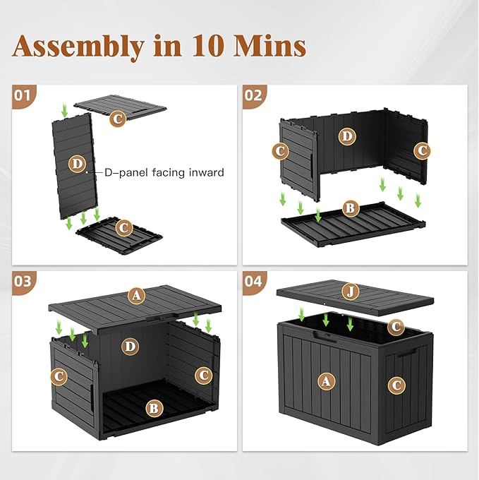 Outdoor Storage Deck Box, 45 Gallon Outside Storage Box Waterproof Deck Box, Lockable Patio Storage Box UV-Resistant for Garden Furniture, Black