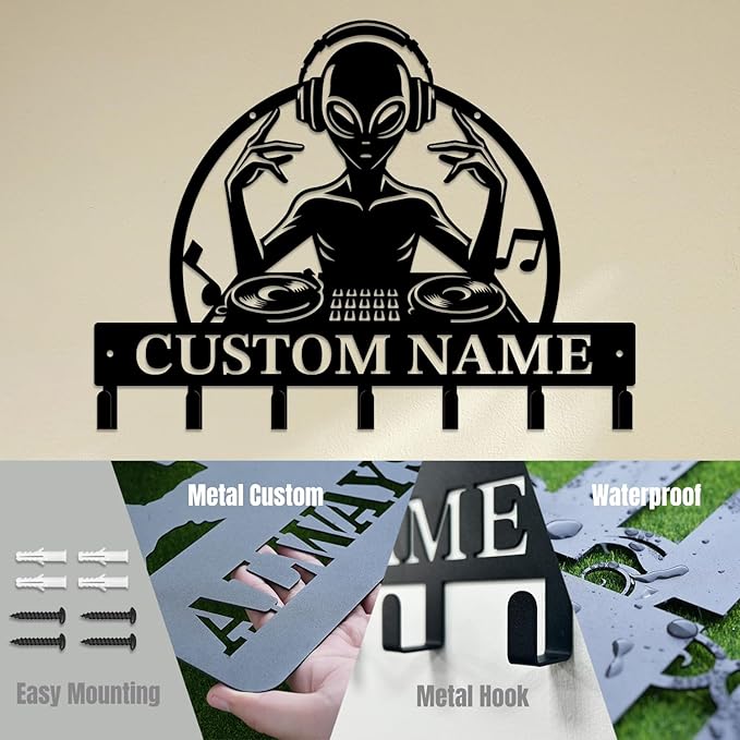Personalized Custom Alien ET Metal Wall Keys Hooks,Clothes Hooks Alien ET Art Coat Racks,Door Holder,Black Alien ET Decorations for Home,Entrance Doors,Hallway, Bedroom,Keys,Hats (Style Q)