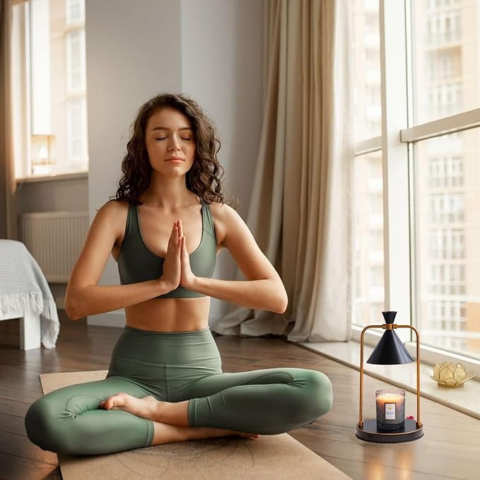 OurLeeme Candle Warmer Lamp - Dimmable Electric Candle Warmer Lamp with Timer Vintage Metal Candle Lamp for Jar Candles Aromatic candleholders for Home Decor (with 2 Bulbs, Black)