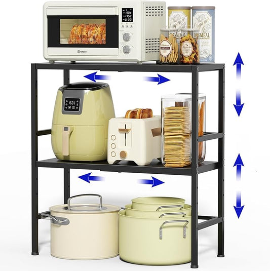 Expandable Metal Storage Shelves, 300 LBS Heavy Duty Metal Shelving Unit Rack For Pots And Pans Appliances Heavy Items, Adjustable 2 Tier Storage Shelf Rack Organizer For Kitchen Pantry Garage Laundry