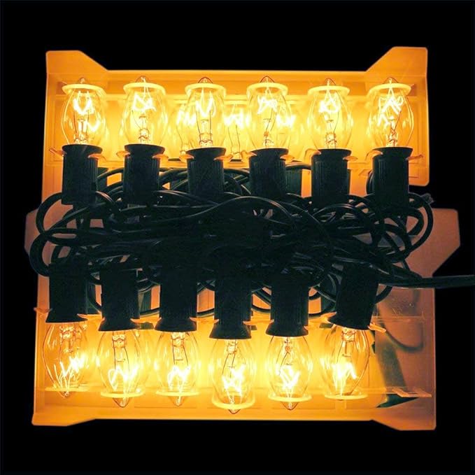 SUNSGNE C7 Christmas Lights, 25Ft Outdoor Christmas String Lights with 27 Clear Warm White Incandescent Bulbs, Xmas Vintage String Light for Patio, Cafe, Party Decor, Green Wire