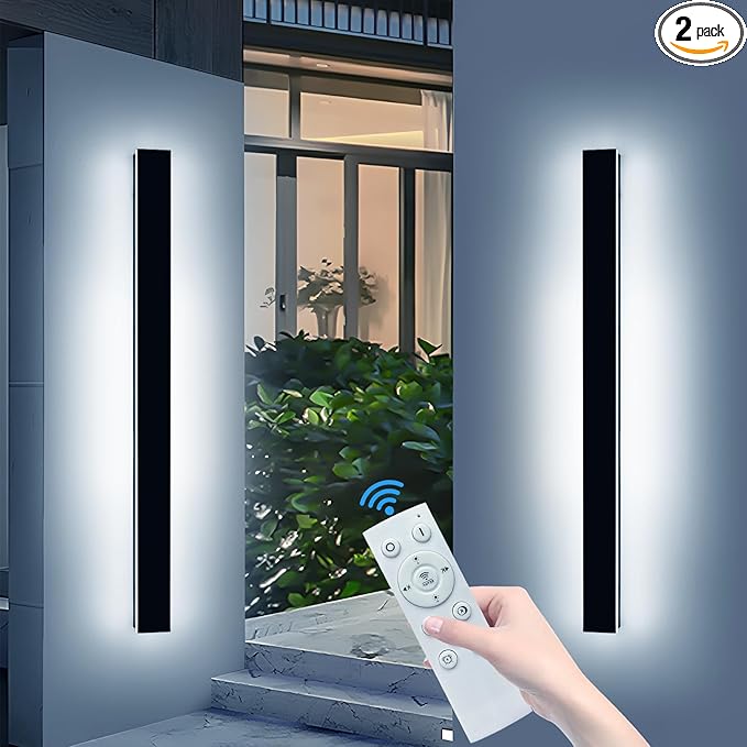 2 Pack 57inch Outdoor Wall Lighting Fixtures, 3000K-6000K Modern Dimmable LED Wall Sconce with Remote Control, IP65 Waterproof, Exterior Linear Wall Light for Yard, House, Patio, Garden