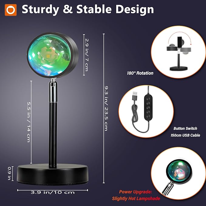 LED Sunset Lamp Projector,Multicolor Changing with USB Port,Sunset Light 180°Rotation for Room Decor,Sunset Lamp for Bedroom,Photography Party,Tiktok Live,Gift for Halloween, Christmas