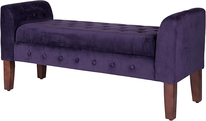 HomePop Velvet Tufted Storage Bench Settee with Hinged Lid, Purple 50" x 18" x 23"