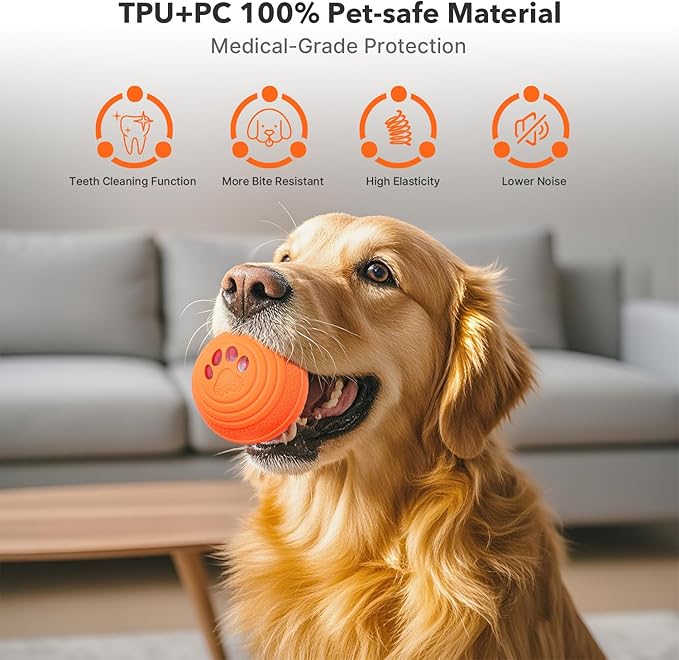 Upgraded Interactive Dog Toys, Motion Activated Automatic Rolling Dog Balls, 4 Play Modes, Durable TPU+PC Shell, Long-Lasting Battery for Small/Medium/Large Dogs (Orange)