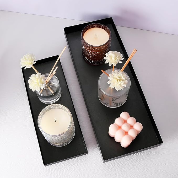 Rectangle Black Matte Metal Tray, Suit for Candle Holder, Vanity Decor Projects, Bathroom Toilet Tank Tray, Perfume or Jewelry Storage, and Coffee Table Centerpiece-Mini