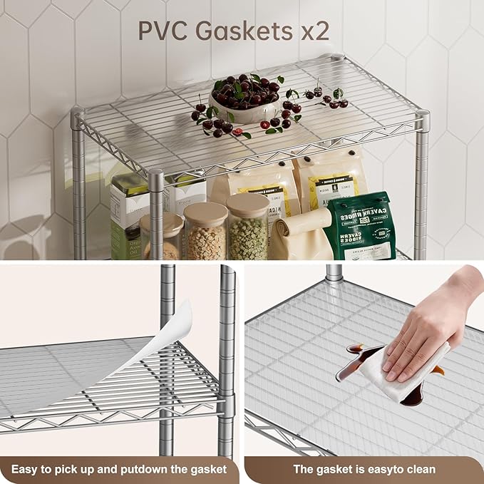 4 Tier Shelves Storage Shelf Wire Closet Bathroom Organizers Metal Pantry Kitchen Garage Shelving Unit Laundry Room Organization Home Rack Net Basket White with Wheels 14”D X 24”W X 48.9”H