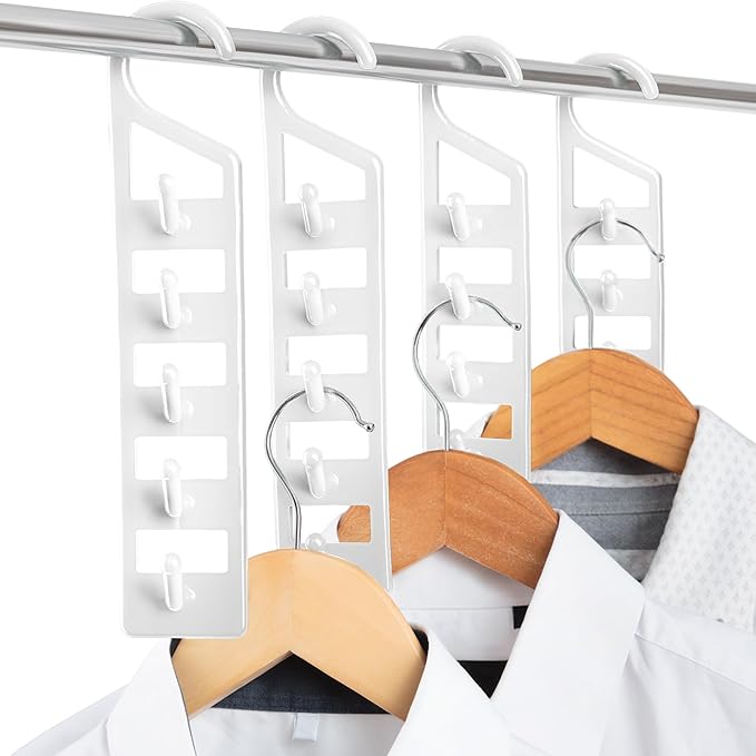 CraftyCrocodile Space Saving Hangers for Clothes - 4 in Pack, Heavy Duty Plastic, Multi Closet Space Savers for Shirts, Pants, Jeans, Sweaters - Hanger Organizer Space Saver, White