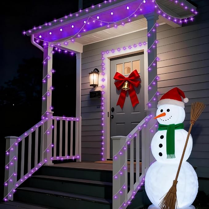 QITONG 165ft 500 LED Purple Christmas Lights, Clear Wire Outdoor String Lights with 8 Modes, Twinkle Xmas Lights Indoor Plug in