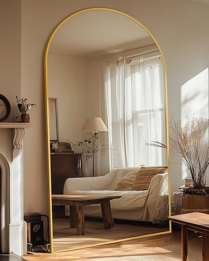 Full Length Mirror, 81"x41" Oversized Floor Mirror with Stand, Hanging or Leaning Full Body Mirrors Mirror for Bedroom, Living Room, Cloakroom, Arch, Gold