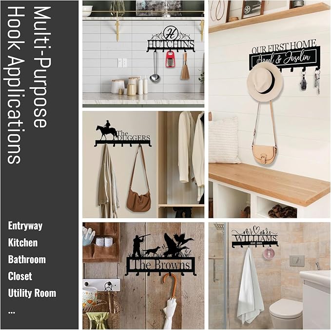 Custom Metal Key Holder for Wall – Personalized Couples Name Key Rack with 7 Hooks for Entryway, Front Door, Kitchen, Bathroom, Living Room, Bedroom, Mr and Mrs Gift