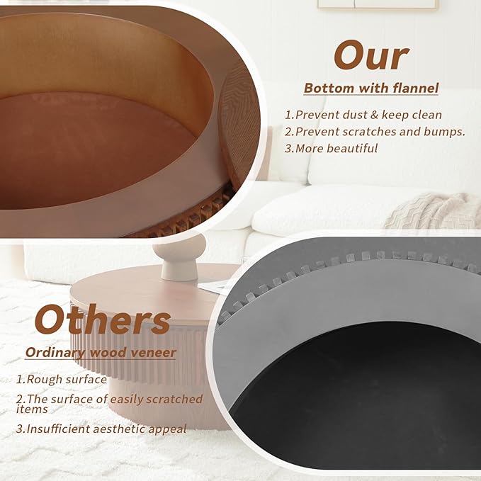 Round Coffee Table for Living Room,Fluted Drum Accent Tea Center Table with Storage,Circle Modern Coffee Tables for Small Space Office Apartment (31.5" L×31.5''W×14''H-Walnut)