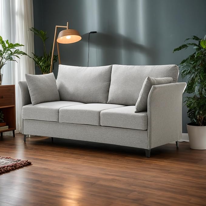 Mid Century Modern Sofa 3 Seat Couch 65.35" W Deep Seat Sofa for Living Room, 3 Person Seater Fabric Couch Sofa Comfy Sleeper Sofa for Apartment Bedroom