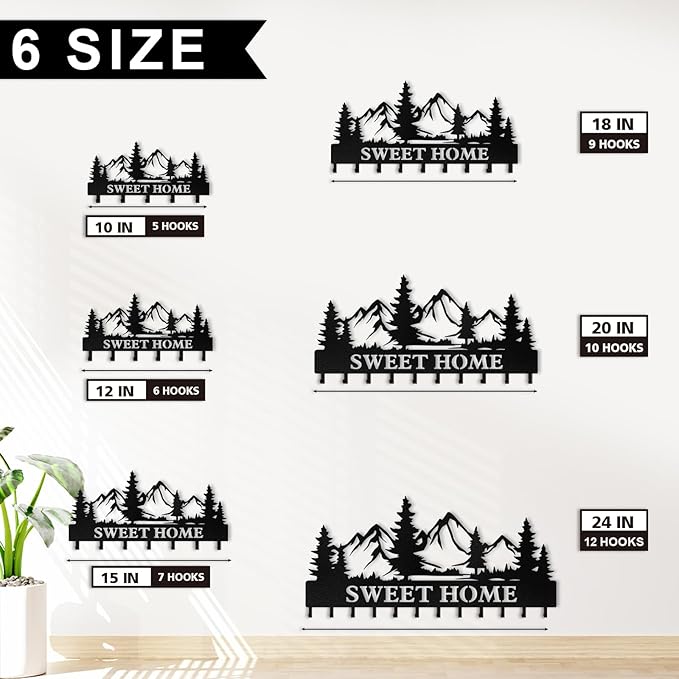 Personalized Metal Key Holder Wall Mount, Forest Key Hooks for Wall, Coat Hooks, Mountain Wall Decor, Key Organizer Rack for Entryway Office Kitchen Front Door, Housewarming Gifts