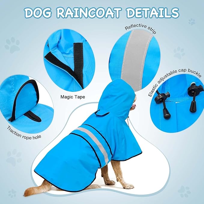 Waterproof Dog Raincoat - Reflective Dog Rain Jacket with Hood Lightweight Rain Coat for Large Dogs (X-Large, Blue)