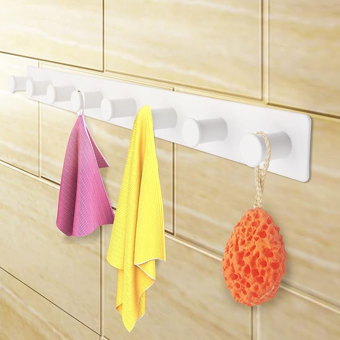 Coat Rack Wall Mount, White Coat Hooks Screw in, Stainless Steel Door Hooks for Hanging Hat Towels Clothes, Hook Rail with 8 Round Hangers (White, 8 Hooks)