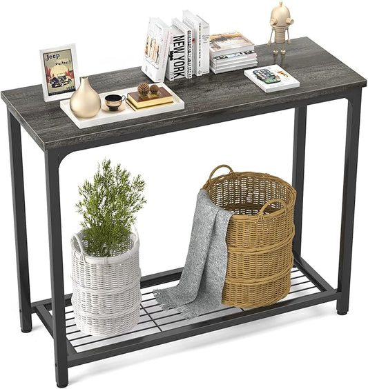 Ecoprsio Console Table Sofa Table with Mesh Shelves, 2 Tier Entryway Table Foyer Table for Entryway, Front Hall, Hallway, Sofa, Couch, Living Room, Coffee Bar, Kitchen, Grey, 32 Inch