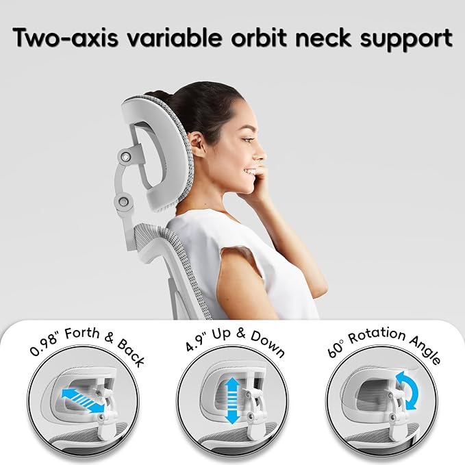 Ergonomic Office Chair-Computer X-Shaped Chair Mesh PU Leather with Adjustable Lumbar Support-Executive Desk Chair High Back with Headrest Flip-Up Arms for Long Hours (White-Grey)