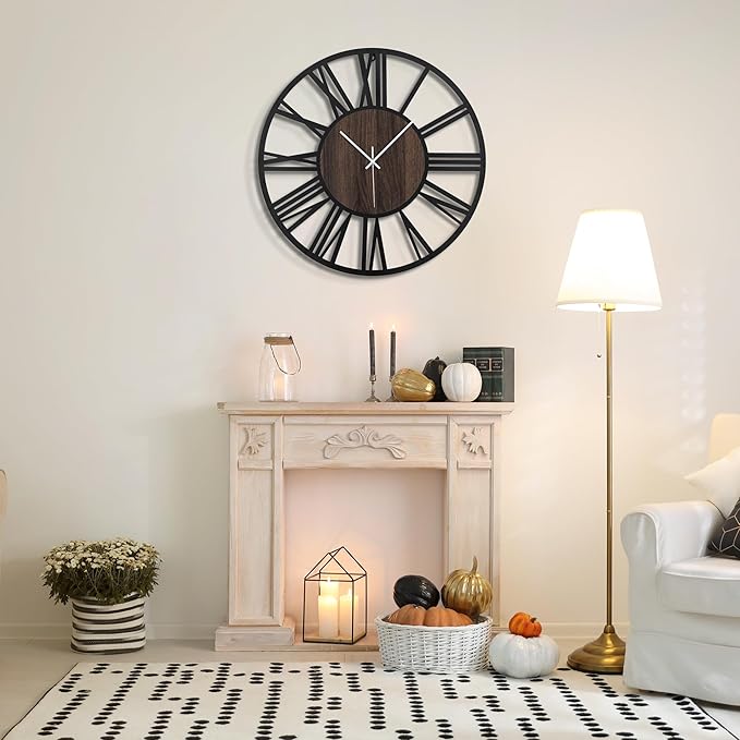 Large Wall Clock for Living Room Decor, 20 Inch Non Ticking Silent, Battery Operated Modern Vintage Oversized Wall Clock for Bedroom Kitchen