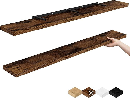 Floating Shelves for Wall, 48 Inch Floating Shelves for Home Decor, Wall Mounted Rustic Wood Shelves, Bathroom, Hanging Deep Shelf for Bedroom, Living Room, Kitchen (Rustic Brown, Set of 2)