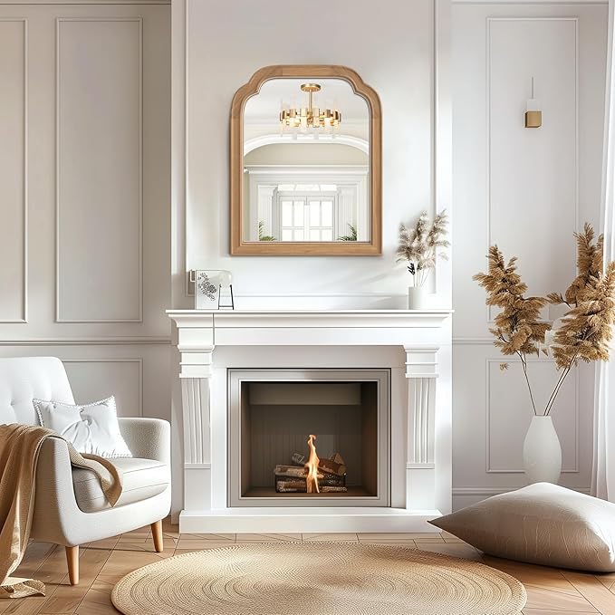 WallBeyond Wood Frame Wall Mirror Decor for Entryway, Living Room or Bedroom Home Decor - Light Woodgrain [16" x 20" Honey-Colored]