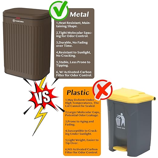PAWZIDEA Wall Mount Dog Poop Trash Can Outside, 2.1 Gallon Small Dog Waste Bin with Lid, Activated Carbon Odor Control, Waterproof Metal Pet Waste Disposal Container, Fence Hang Poop Proof Garbage Can