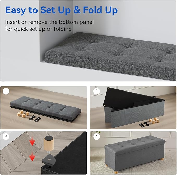BRIAN & DANY 43 Inches Folding Storage Ottoman Bench, Ottoman with Storage Bench for Bedroom, Living Room, Entryway, Foot Rest with Legs, Dark Gery