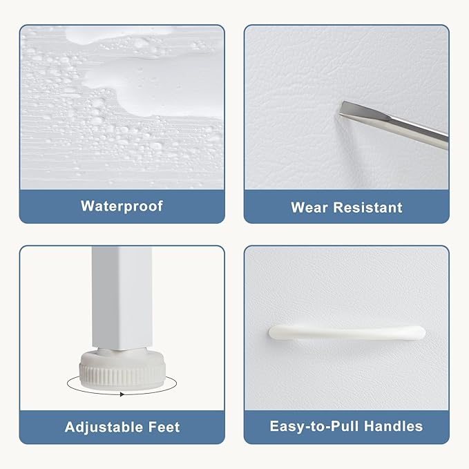 DUMOS Nightstand with 4 Drawers Bedside Table with Removable Fabric Bins Sturdy Steel Frame Wood Top Organizer Furniture for Bedroom Closet Living Room