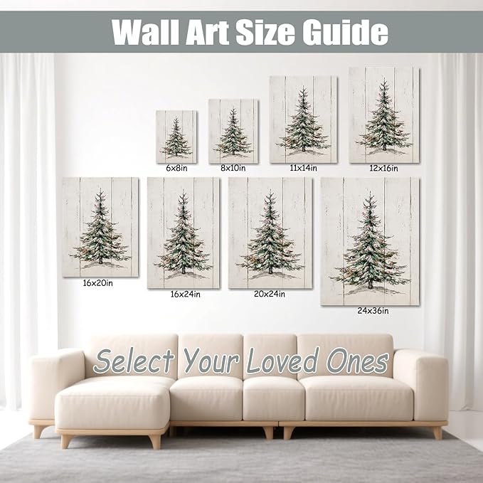 Retro Christmas Tree Canvas Wall Art - Vintage Pine Forest Framed Canvas Prints for Farmhouse Living Room, Rustic Christmas Wall Decor, Cozy Winter Decor & Ideal Christmas Gifts