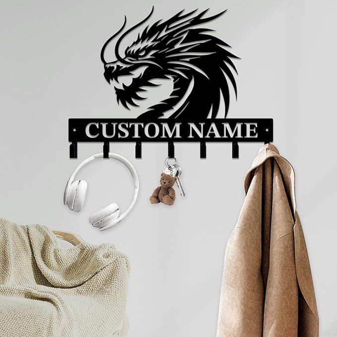 Personalized Evil Dragons Keys Hooks,Custom Name Metal Dragons Art Keys Hooks,Metal Dragons Lover Wall Home Storage Decorative Keys Hooks,Key Holder Hooks for Wall (Style I)