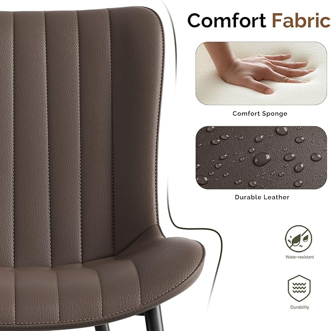 Dining Chairs, Modern Dining Room Chair 16 inch Leather with Wooden and Metal Frame, Set of 2 (Brown)