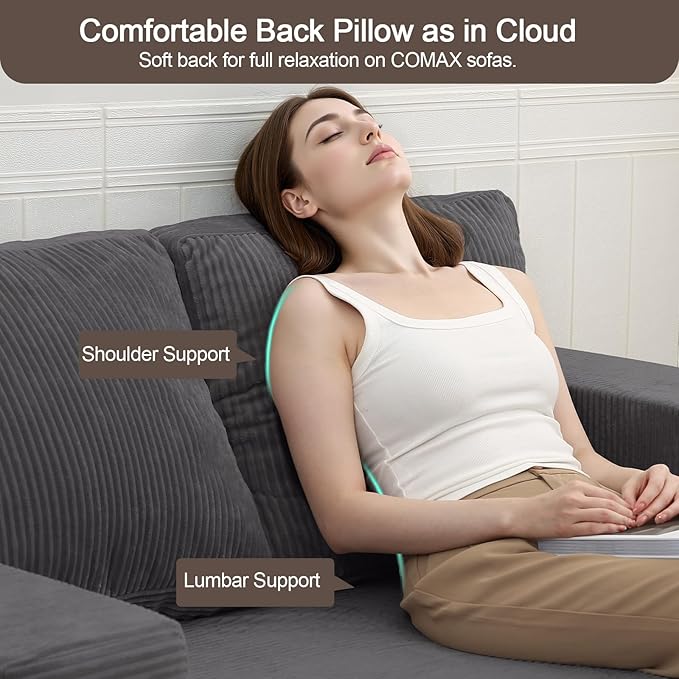 COMAX Convertible Sofa Bed Queen, Folding Fold Out Couch Bed, Floor Futon Couch Corduroy with Back Pillows, Boneless Sofa Comfy Lounge Sleeper Mattress Loveseat for Living Room Bedroom, Grey