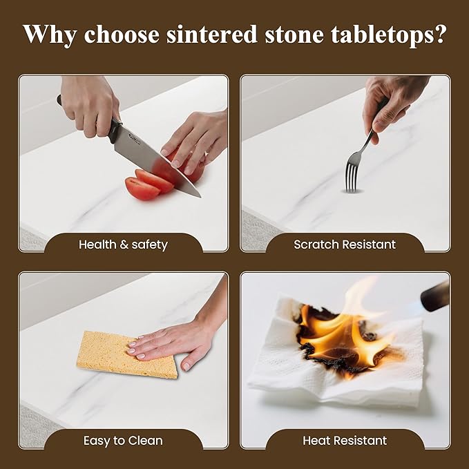 63" Modern Dining Table for 4-6 People, White Sintered Stone Table Top with X-Shape Carbon Steel Pedestal, Large Rectangular Table for Kitchen Living Room