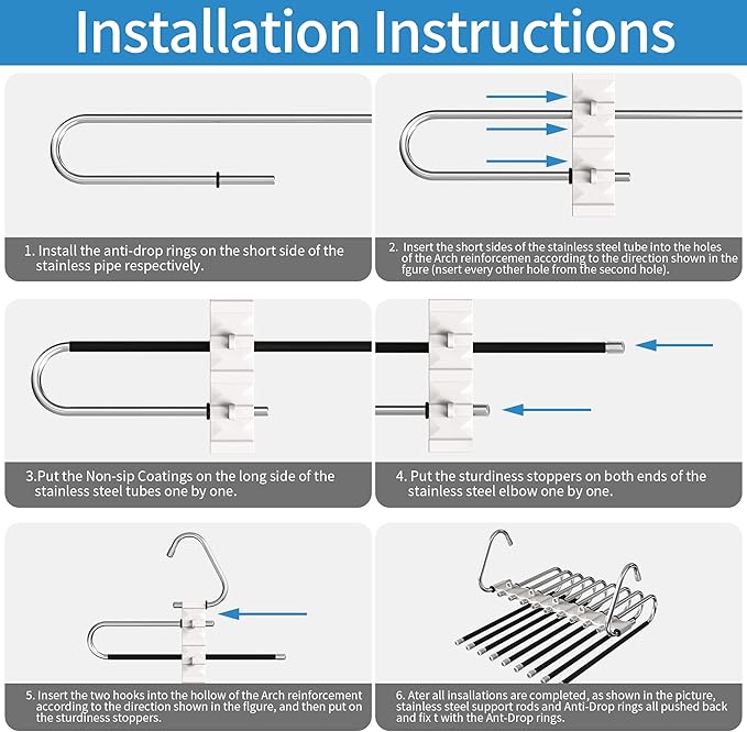 9 Layers Pants Hangers Space Saving, 2 Pack Multifunctional Pant Rack Stainless Steel Closet Organizer for Pants Jeans Leggings Trousers, Antiquewhite