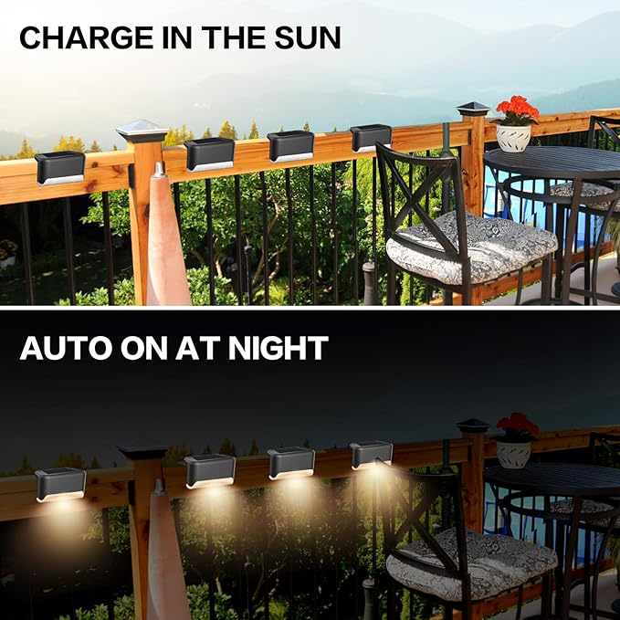 Solar Deck Lights Outdoor, 12 Pcs Solar Step Lights, Waterproof LED Solar Lights for Outdoor Stairs, Step, Fence, Yard, Patio, Railing, Garden and Pathway
