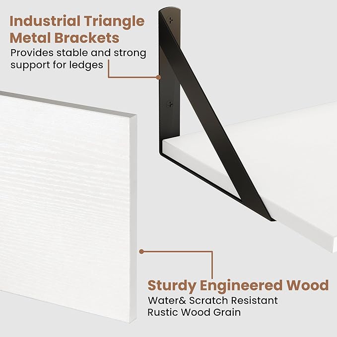 Axeman White Floating Shelves for Wall, 16W x 8D Floating Shelves Set of 2, 8'' Deep Wall Shelves for Bookshelf Living Room Bedroom Home Office Bathroom