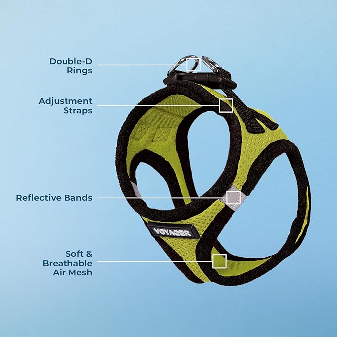 Best Pet Supplies Voyager Step-in Air Harness - All Weather Mesh, Reflective, No Pull Harness for Dogs, Cats - Secure with Hook & Loop Fastener, Buckle, Double D-Rings - Lime Green/Black Trim, M