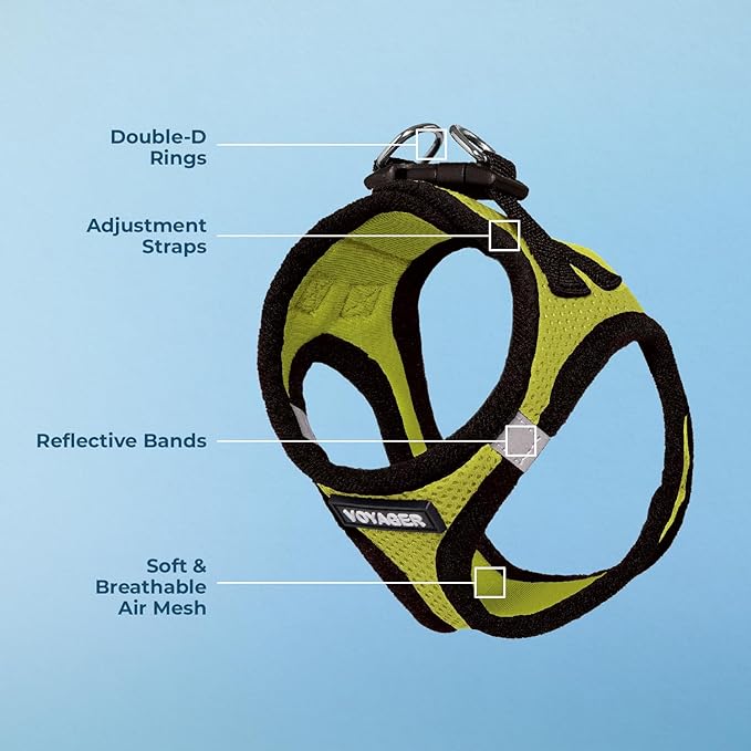Best Pet Supplies Voyager Step-in Air Harness - All Weather Mesh, Reflective, No Pull Harness for Dogs, Cats - Secure with Hook & Loop Fastener, Buckle, Double D-Rings - Lime Green/Black Trim, XL