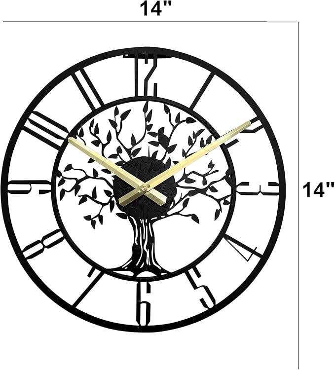 Large Tree of Life Wall Clock, Metal Large Modern Wall Clocks for Living Room, 14 in Oversized Battery Operated Silent Clock for Office,Living Room,Kitchen Decor