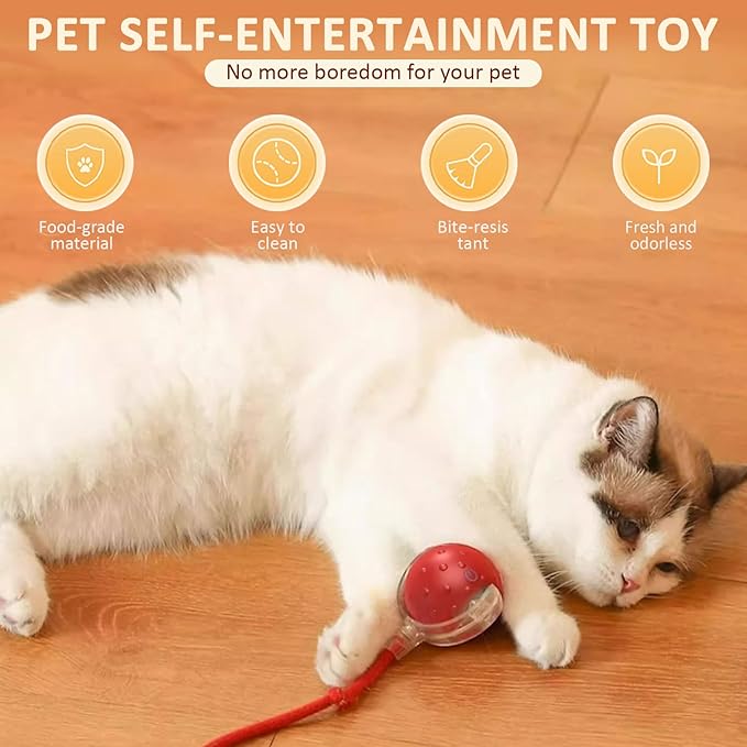 Dog Toy, 360° Rolling Interactive Ball Cat Toy with Realistic Bird Chirping Sounds, Fast Moving Balls Toys for Pets | Automatic Obstacle Avoidance, Rechargeable, Tough (Red)