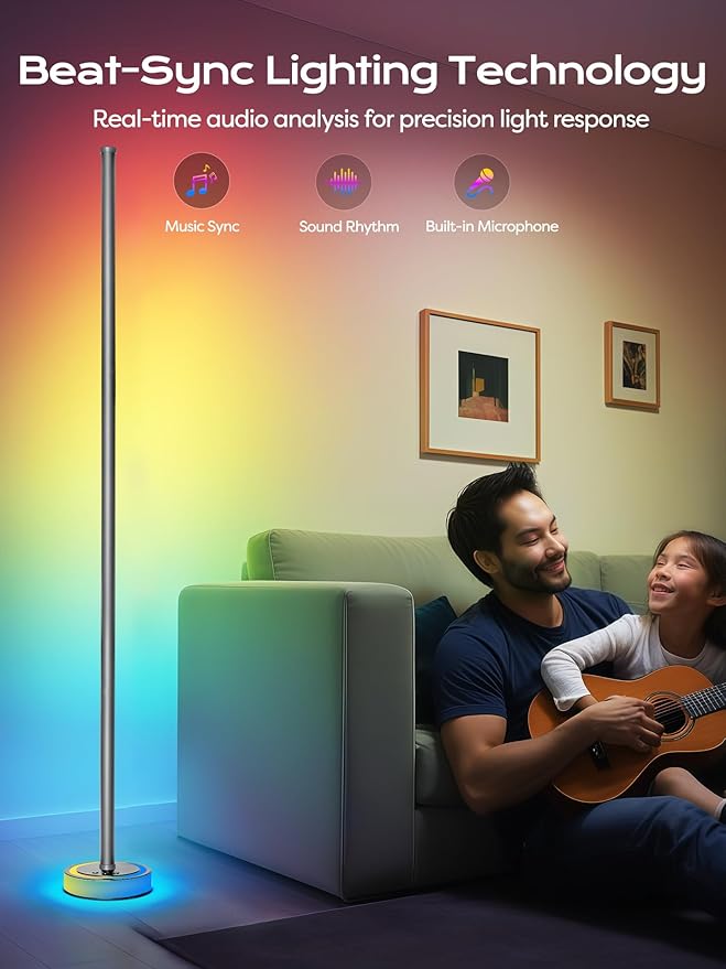 Smart Corner Floor Lamp, RGBICW LED Standing Lamp with App Control, 16 Million Colors with Music Sync, Dimmable Ambient Light for Bedroom, Living Room, Home Decor (Gray)