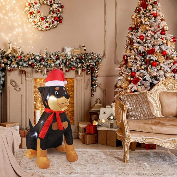 Outdoor Indoor Christmas Inflatable LED Lighted Rottweiler Dog Blow Up Holiday Yard Decoration