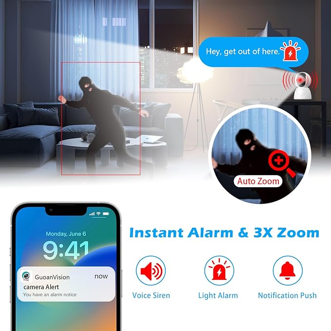 3MP Indoor Pan/Tilt Security Camera, 5G WiFi 360° Rotating Home Cameras for Baby Monitor/Pet Camera, Auto-Focus and Zoom, Motion Detection, 2-Way Audio, Siren, Color Night Vision, Cloud & SD Card