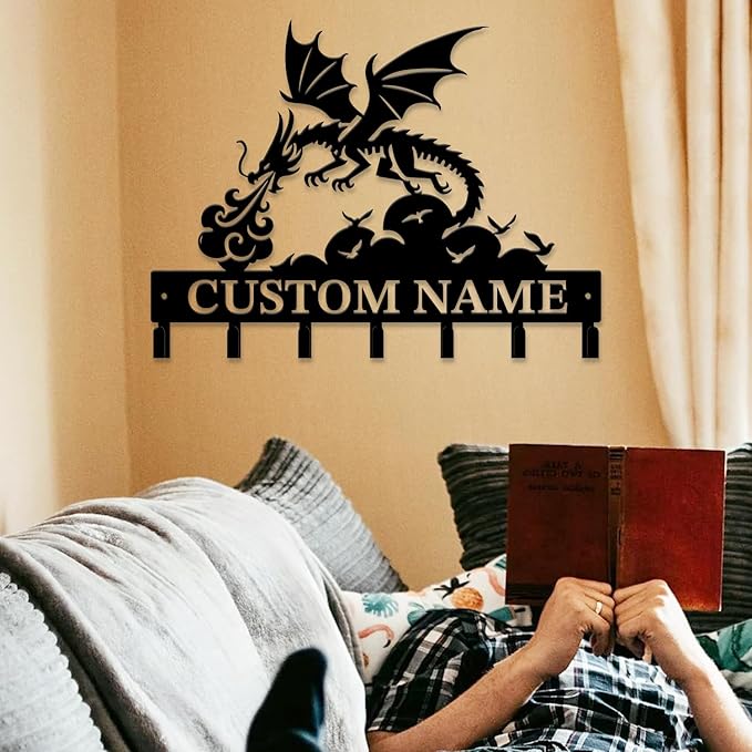 Personalized Evil Dragons Keys Hooks,Custom Name Metal Dragons Art Keys Hooks,Metal Dragons Lover Wall Home Storage Decorative Keys Hooks,Key Holder Hooks for Wall (Style G)
